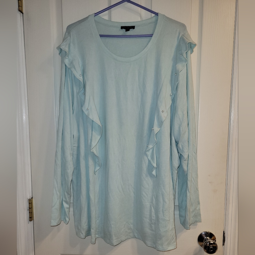 Lane Brysnt 26/28 mint grean lightweight sweater with pearl accent ruffle